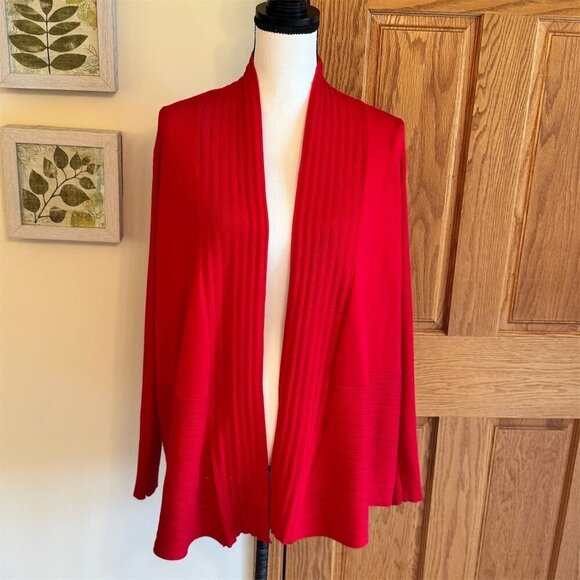 Avenue Women's Size 14 Red Open Front Cardigan Sweater Long Sleeve - Picture 1 of 8